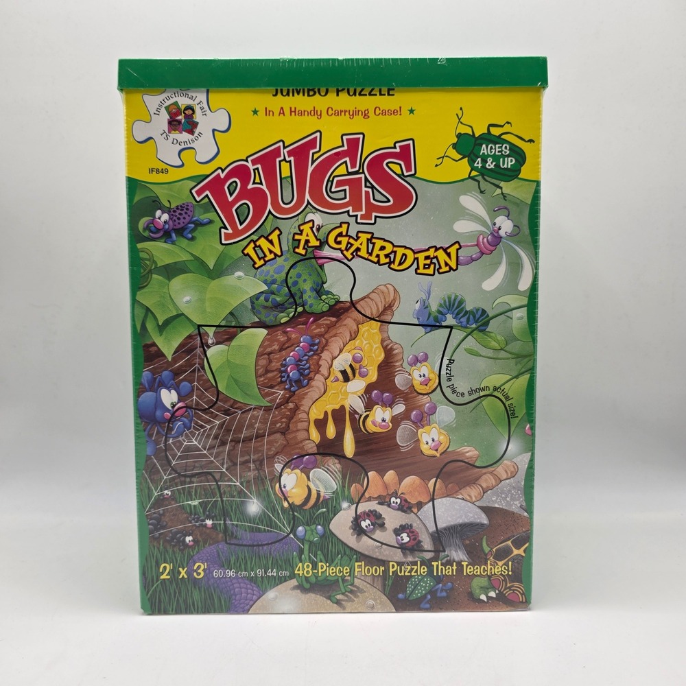 Instructional Fair Bugs in a Garden Kids Puzzle Green Jumbo Floor 1998 New